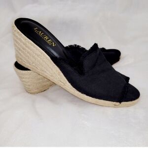 Lauren Ralph Lauren Womens Carly da Linen Wedge Espadrilles Black size 9